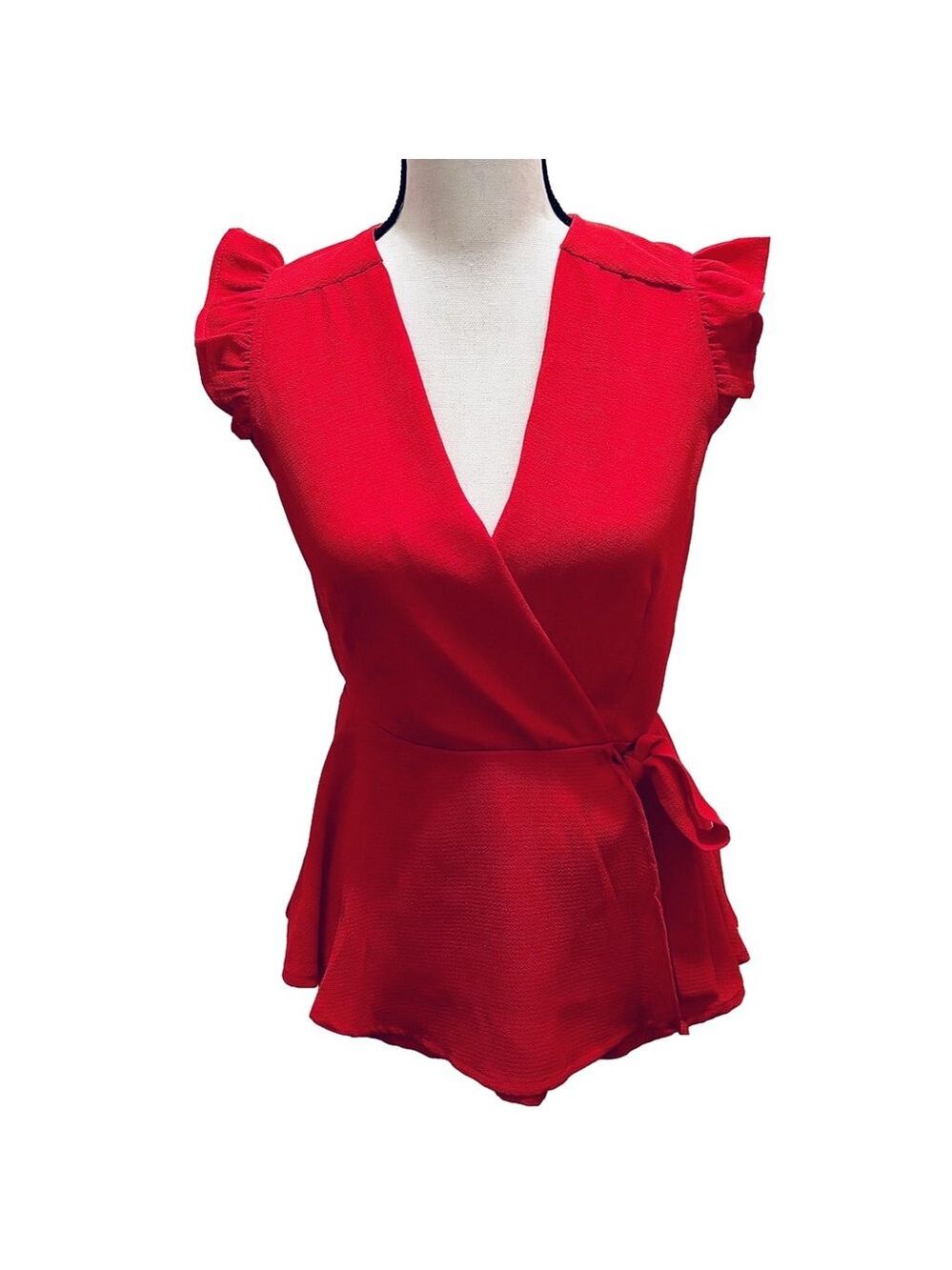 Red New with Tags Monteau Ruffle Peplum Blouse Top
